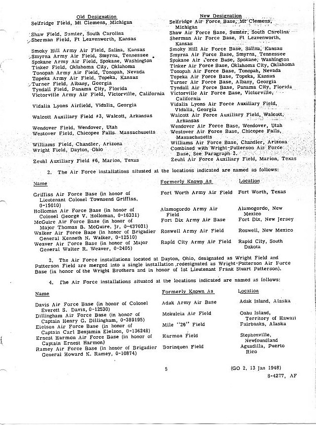 Page 5 of Department of the Air Force General Order 2 dated January 13, 1948.