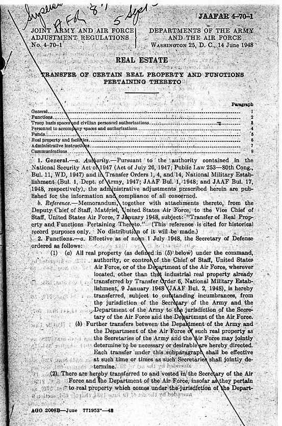 Page 1 of the Joint Army and Air Force Adjustment Regulations No. 4-70-1.