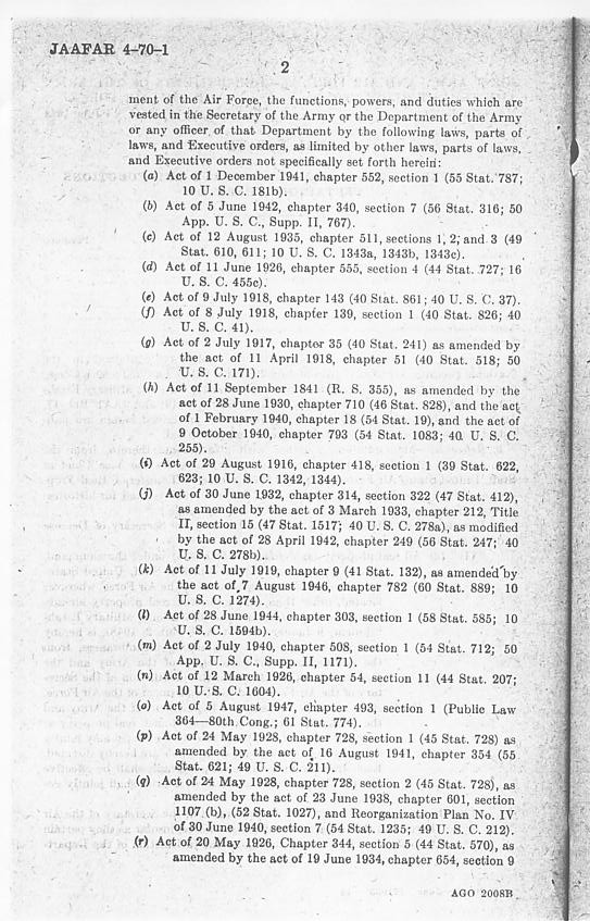 Page 2 of the Joint Army and Air Force Adjustment Regulations No. 4-70-1.