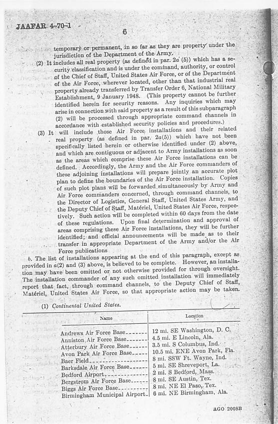 Page 6 of the Joint Army and Air Force Adjustment Regulations No. 4-70-1.