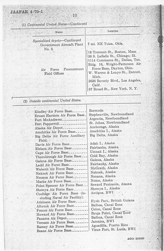 Page 10 of the Joint Army and Air Force Adjustment Regulations No. 4-70-1.