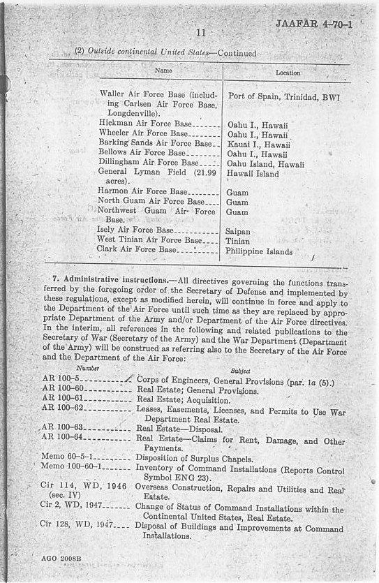 Page 11 of the Joint Army and Air Force Adjustment Regulations No. 4-70-1.